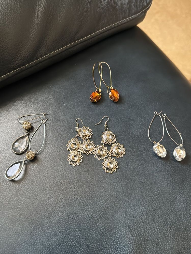 Silver Coloured Casual Earrings 4 Pairs