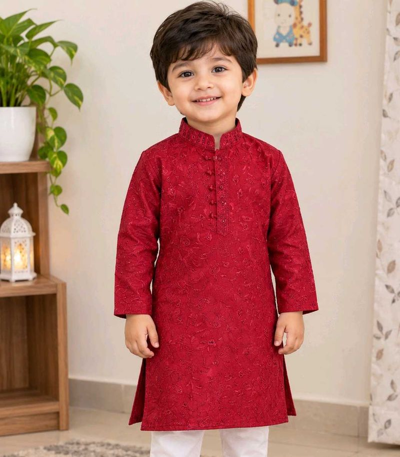 Red Embroidered Kurta