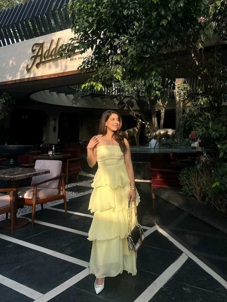 Yellow Tiered Strapless Maxi Dress