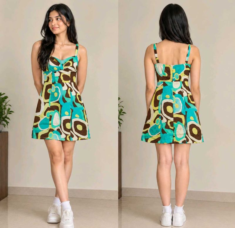 Retro Abstract Print Mini Dress