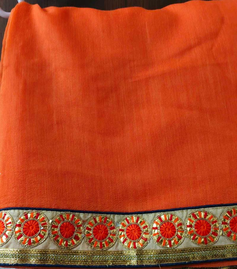Vibrant Orange Saree with Embellished Border( only