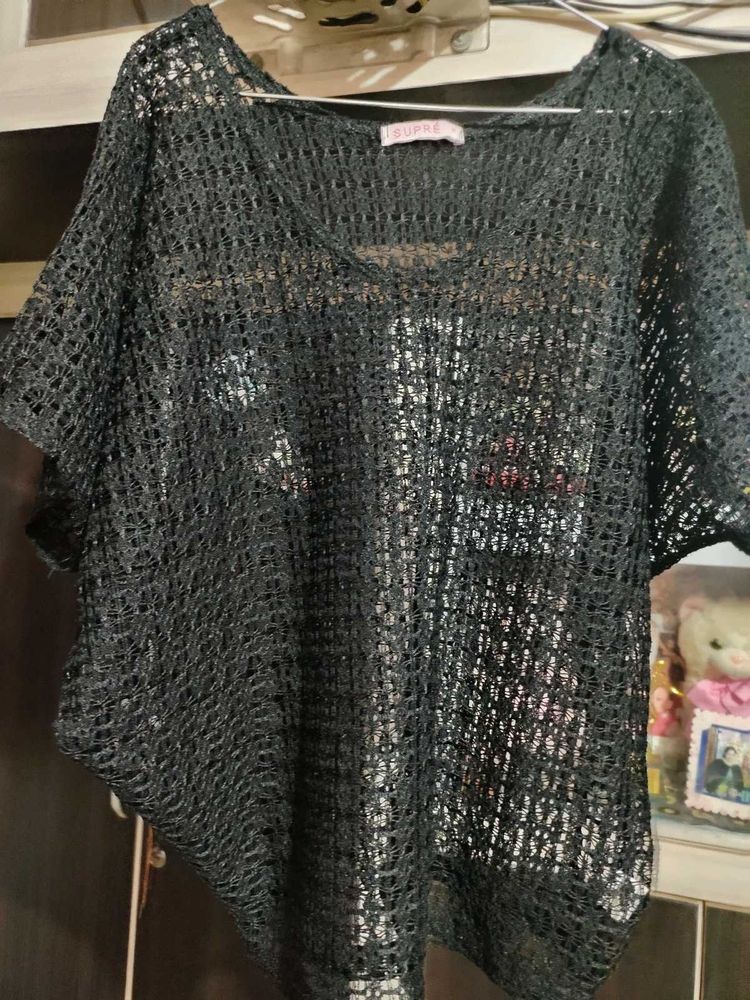 Black Sheer Knit Top