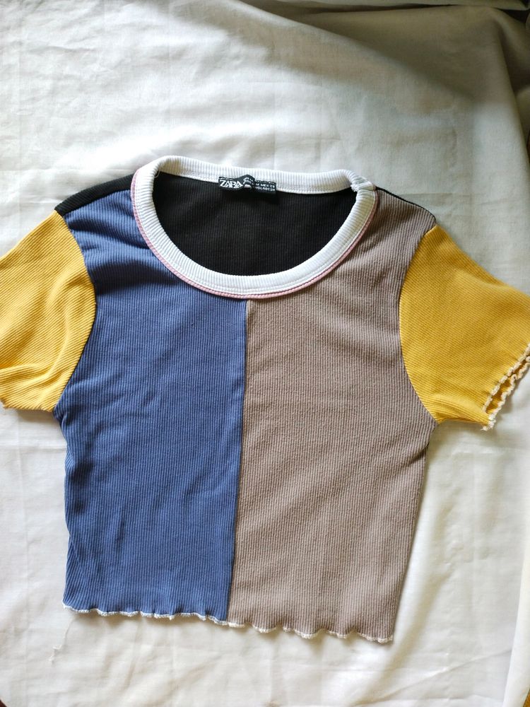 Colorblock Ribbed Cropped Tee