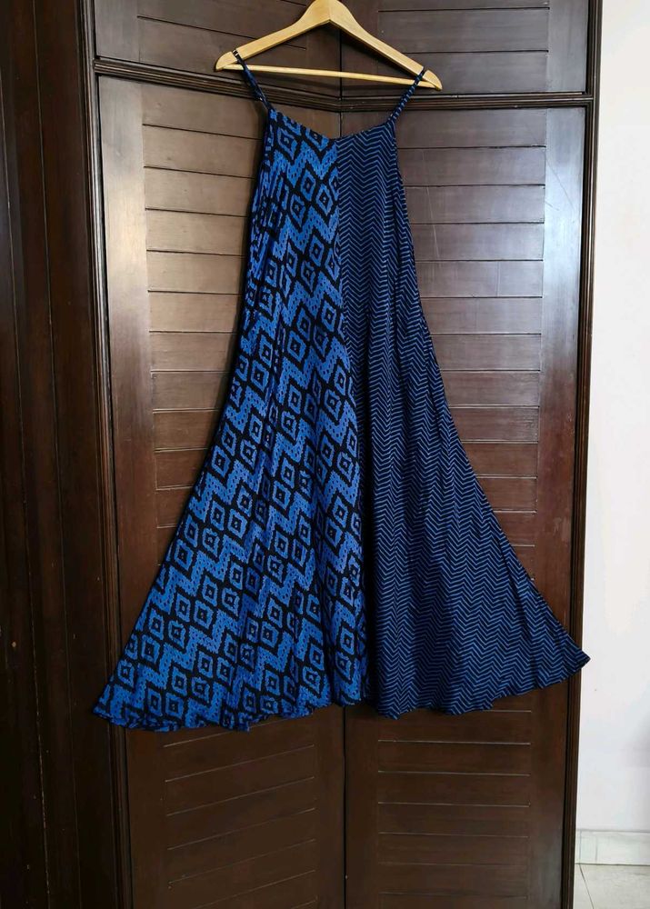 Svrnaa Blue Geometric Print Maxi Dress