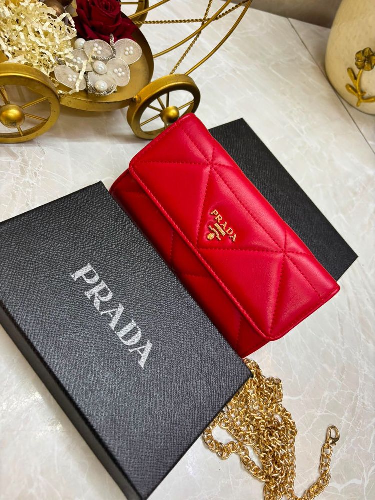 Prada Red Quilted Chain Wallet