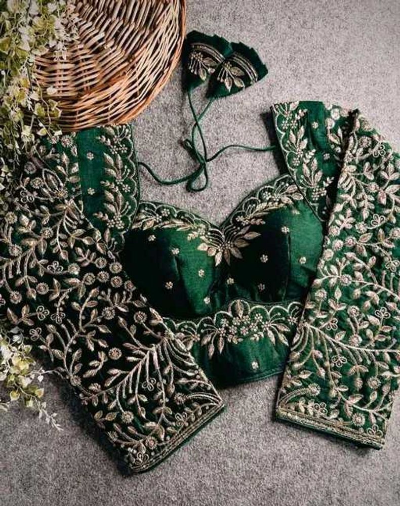 Designer Embroidered Green Blouse