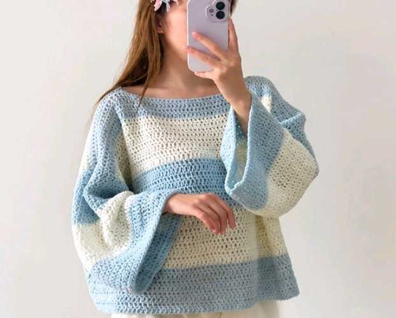 Pretty Striped Crochet Sweater
