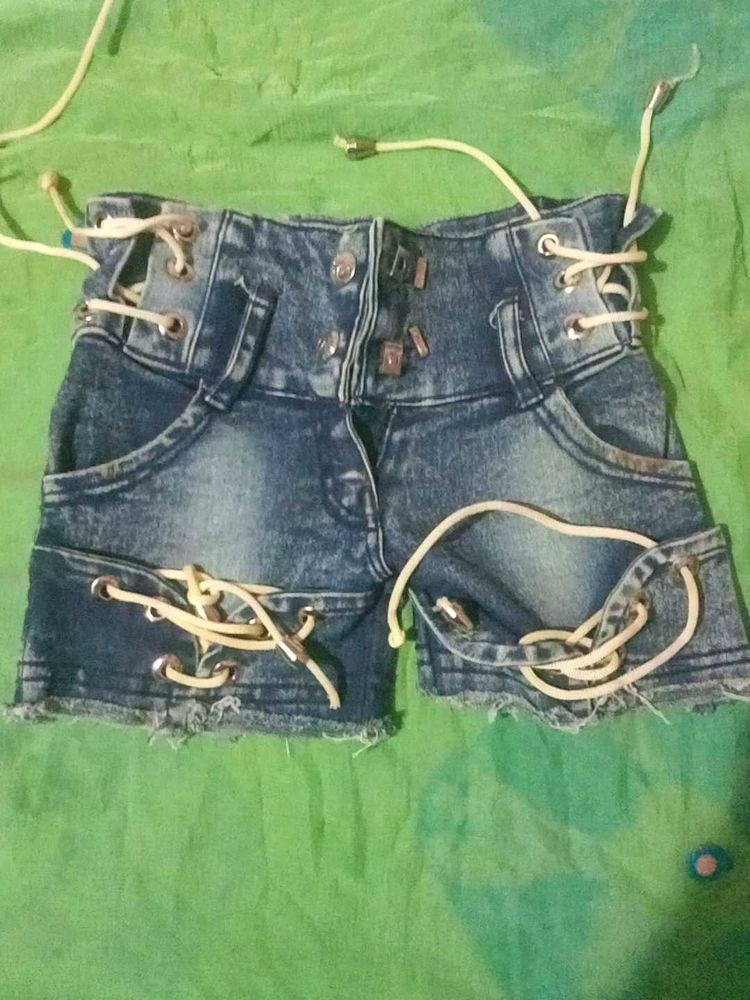 Denim Lace-Up Shorts