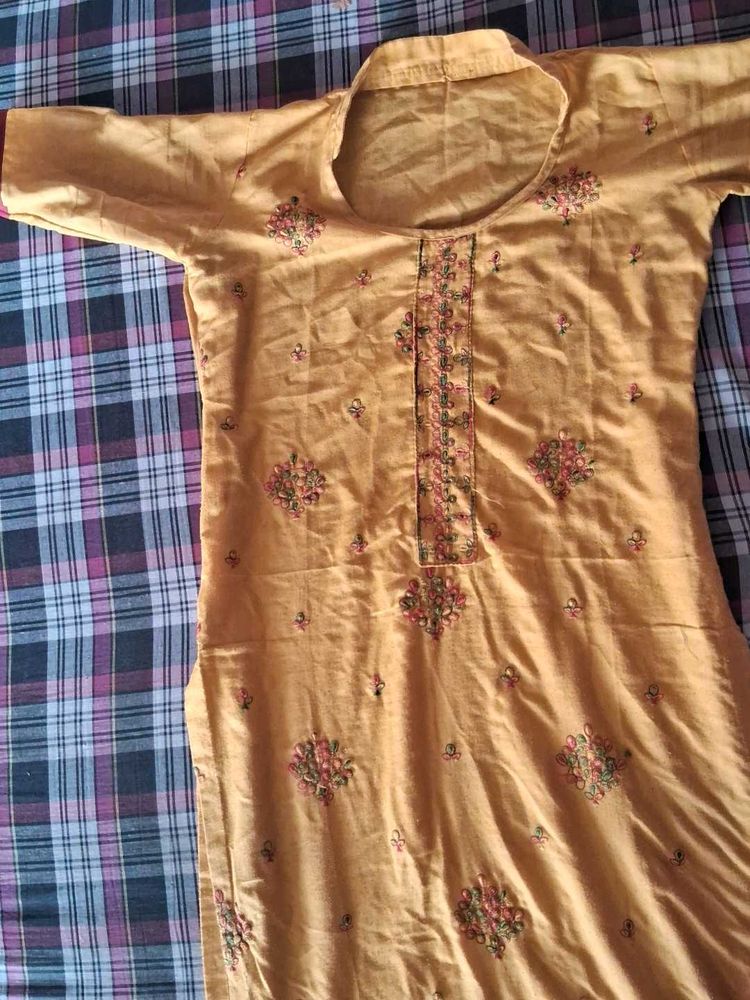 Yellow Embroidered Kurta