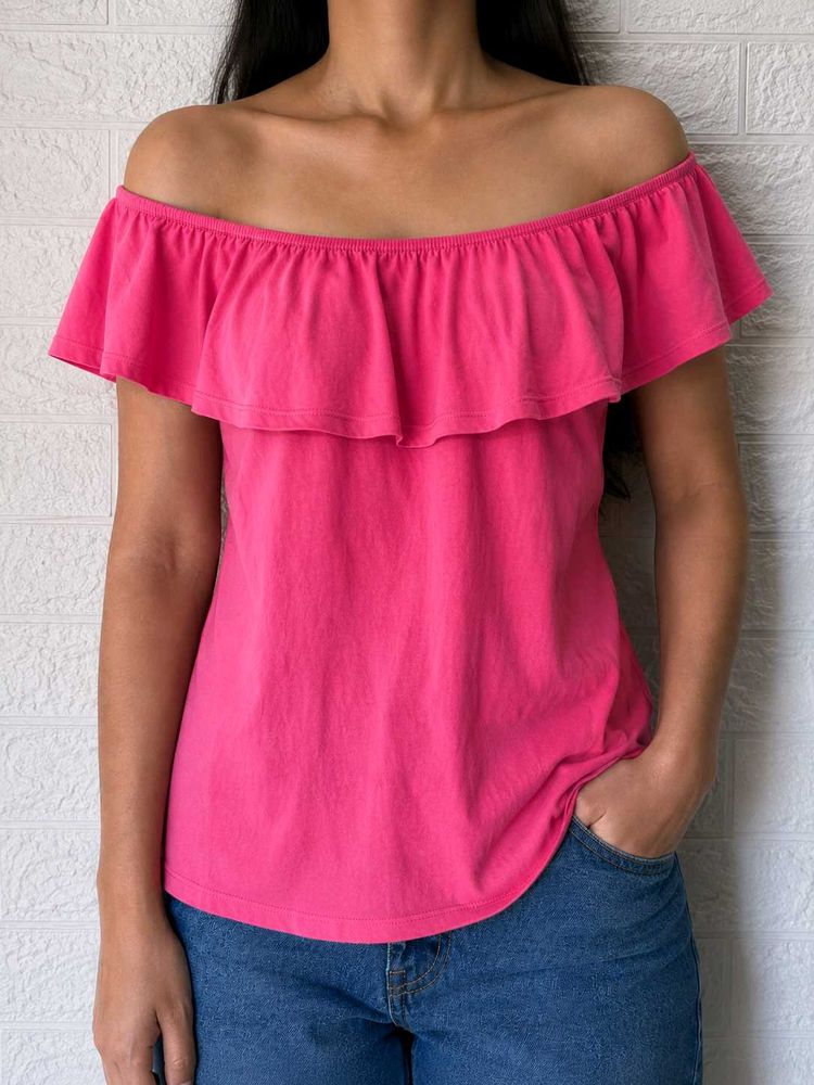 Pink Off-Shoulder Ruffle Top