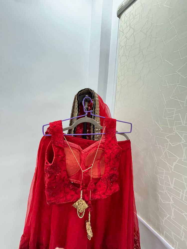 Red Embroidered Lehenga Choli Dupatta Set