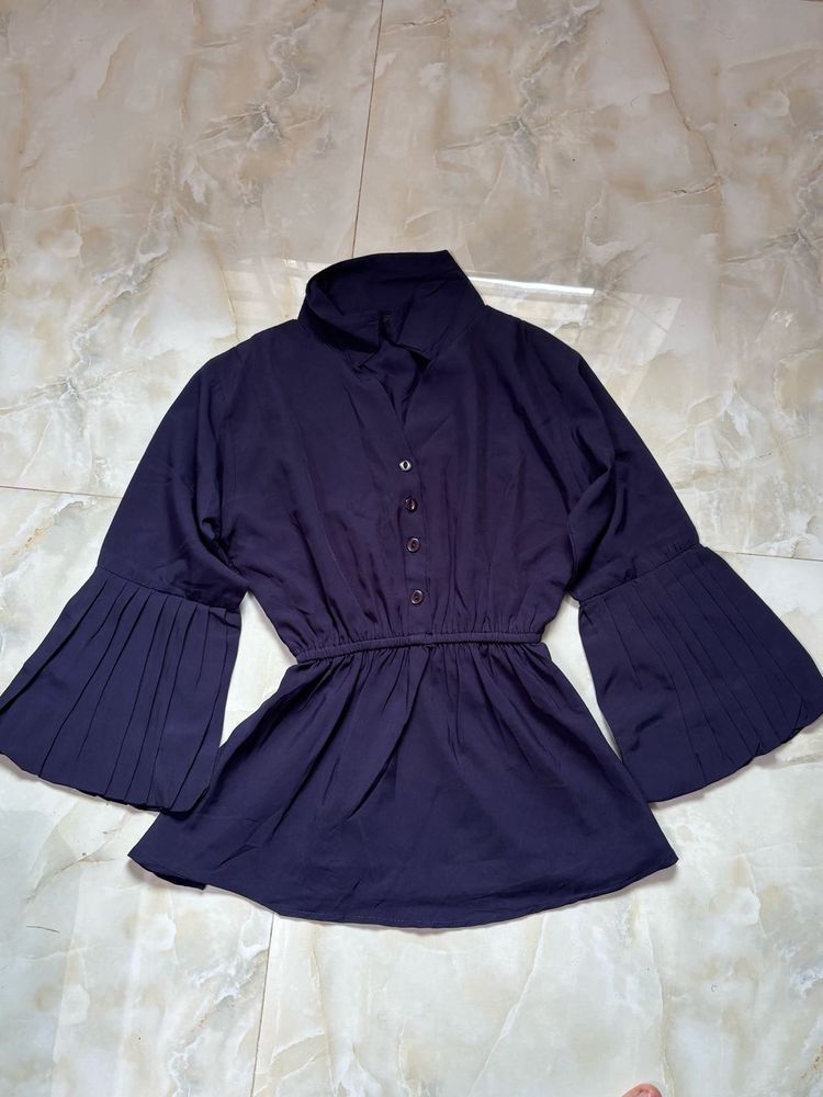 Elegant Navy Flare Sleeve Top