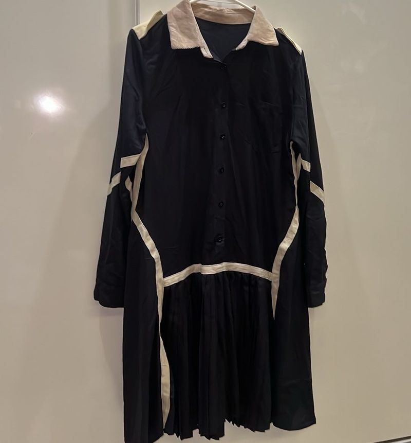 Black &amp; Cream Trimmed Dress