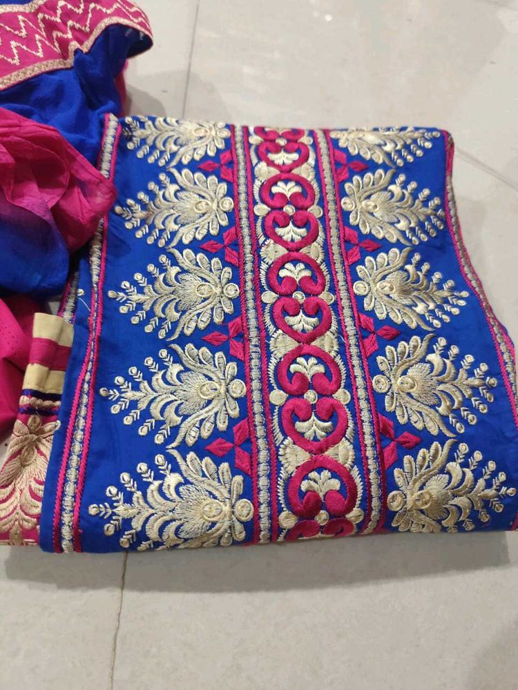 Embroidered Blue &amp; Pink unstitched