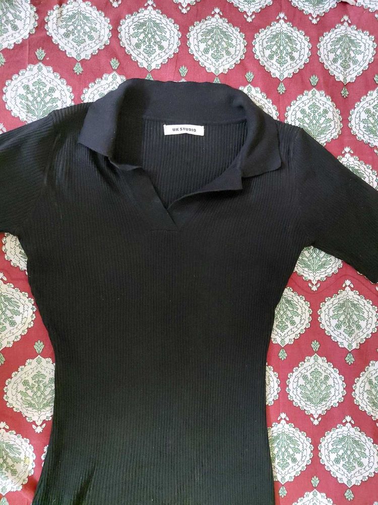 Black Ribbed Collared dress