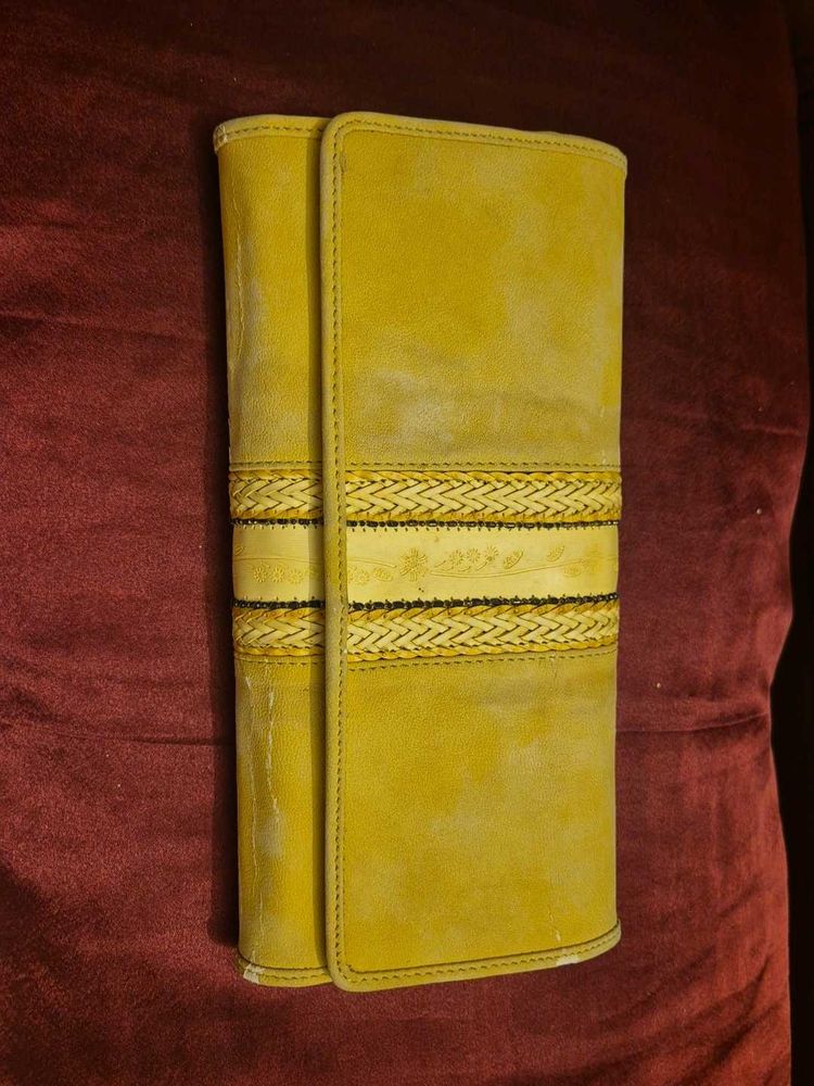 Stylish Yellow Suede Wallet  slightly worn out