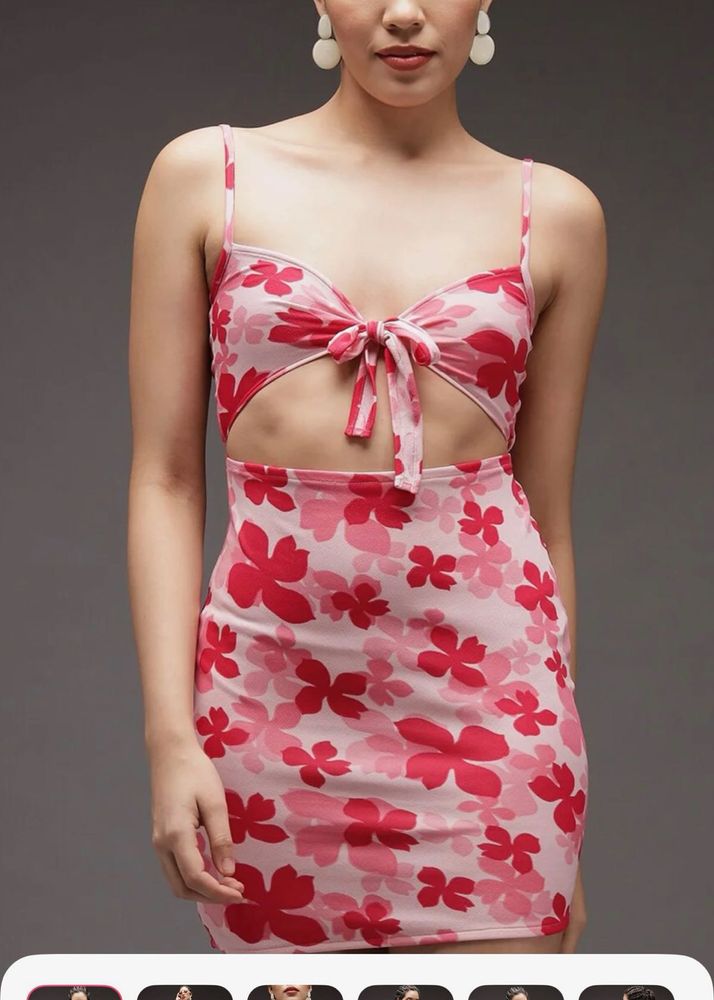 Pink Floral Cutout Mini Dress