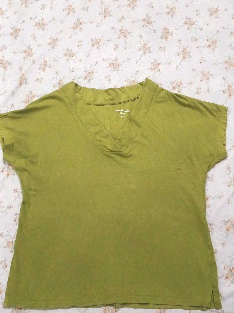 Lime Green V-Neck Casual Top