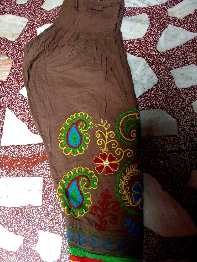 Embroidered Brown Palazzos