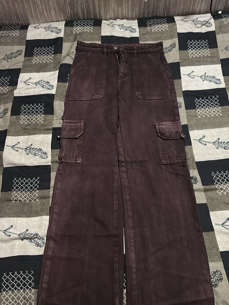 Brown Cargo Wide Leg Pants