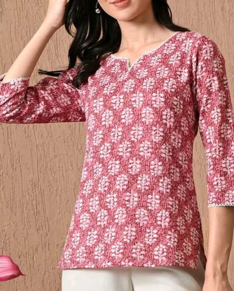 Chic Pink Printed short Kurti Top