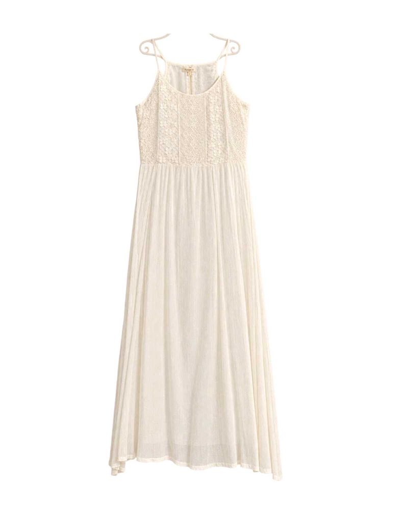 Boho Cream Maxi Dress with Lace Bodice
