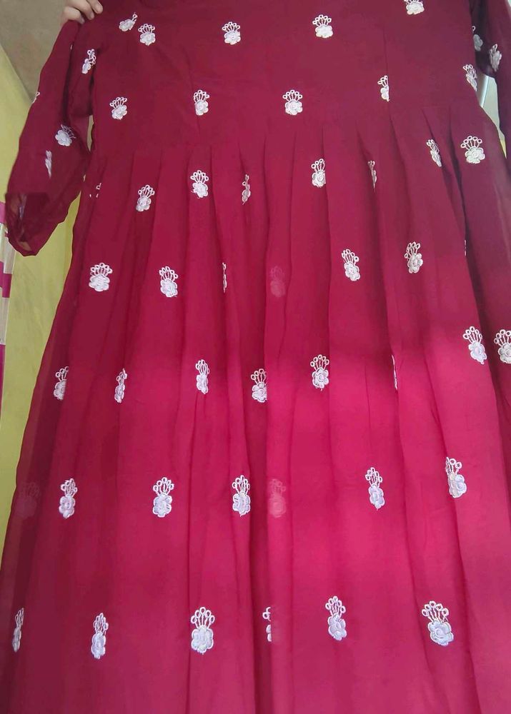 Maroon Embroidered Kurta Set