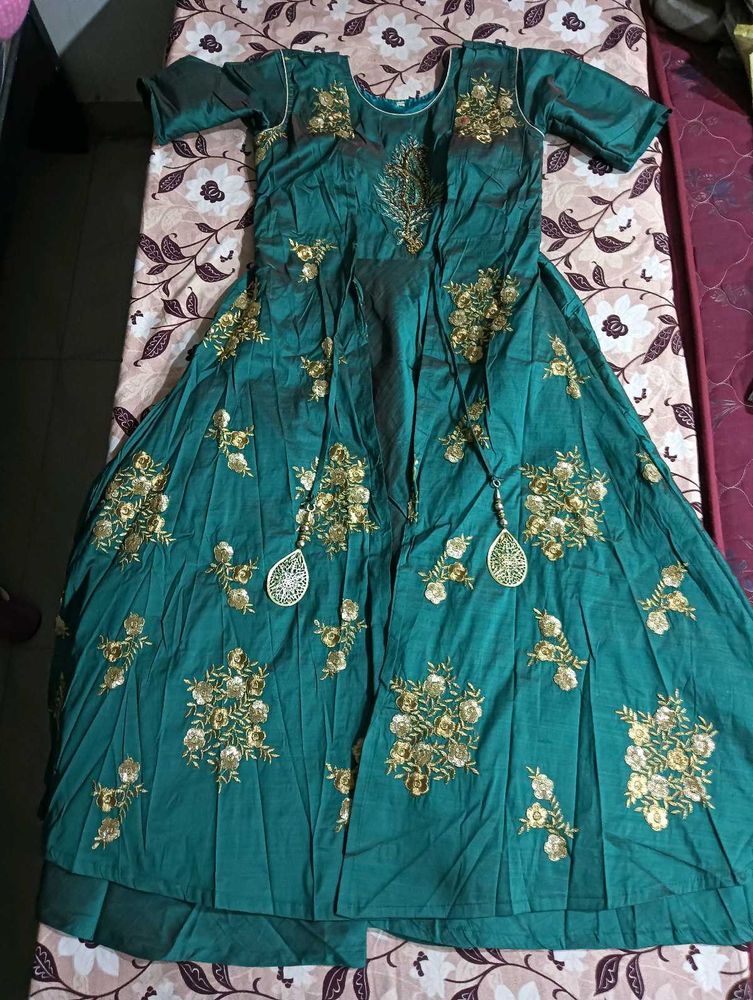 Elegant Teal Embroidered Gown set