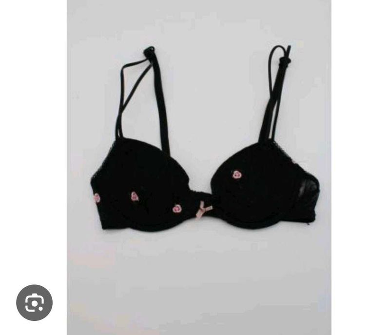 Cute Black Bra with Pink embroidery &amp;thong set