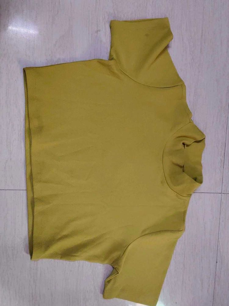 Yellow Turtle Neck Crop Top