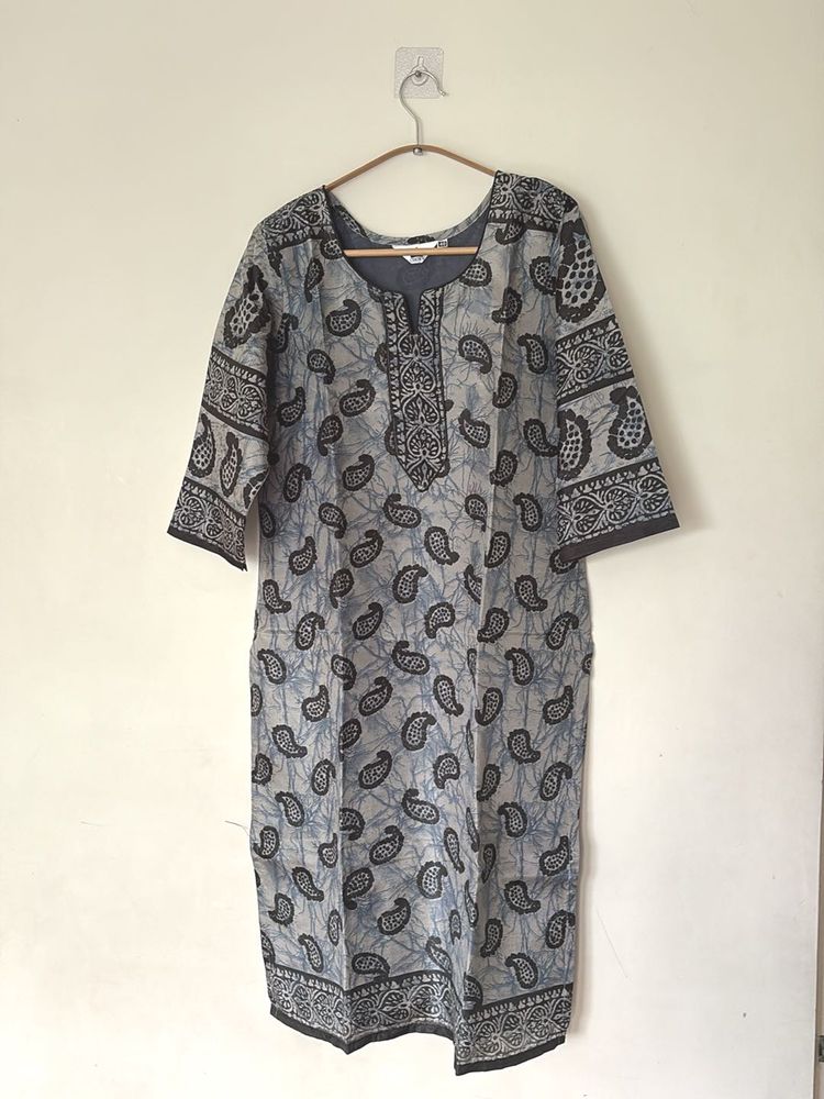 Grey Paisley Print Kurta