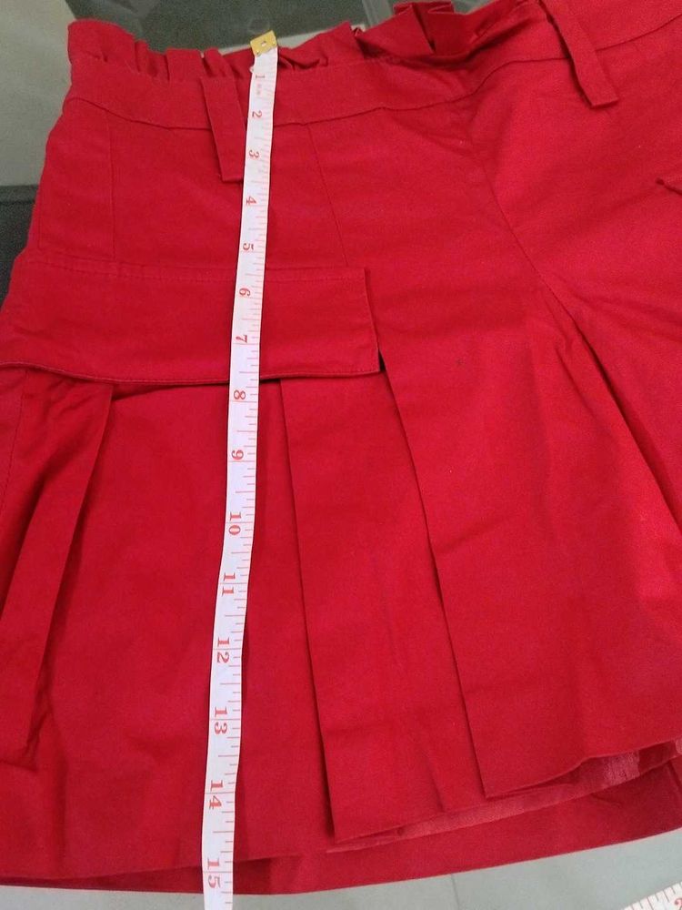 Red Pleated Shorts