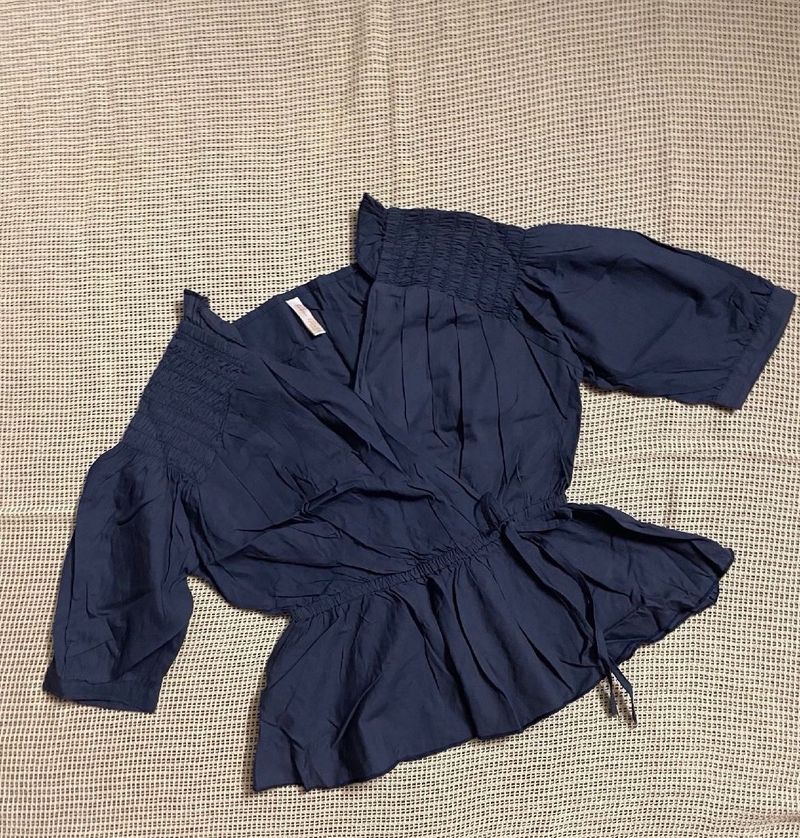 Chic Navy Blue Wrap Top