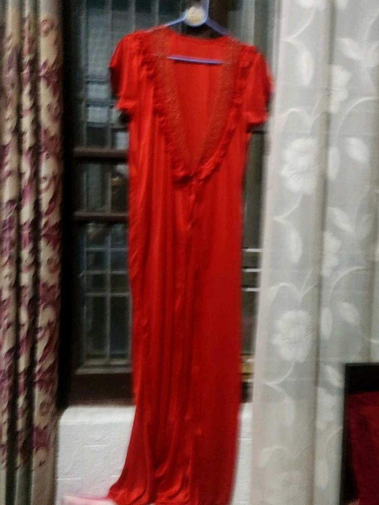 Elegant Red Satin Nightgown