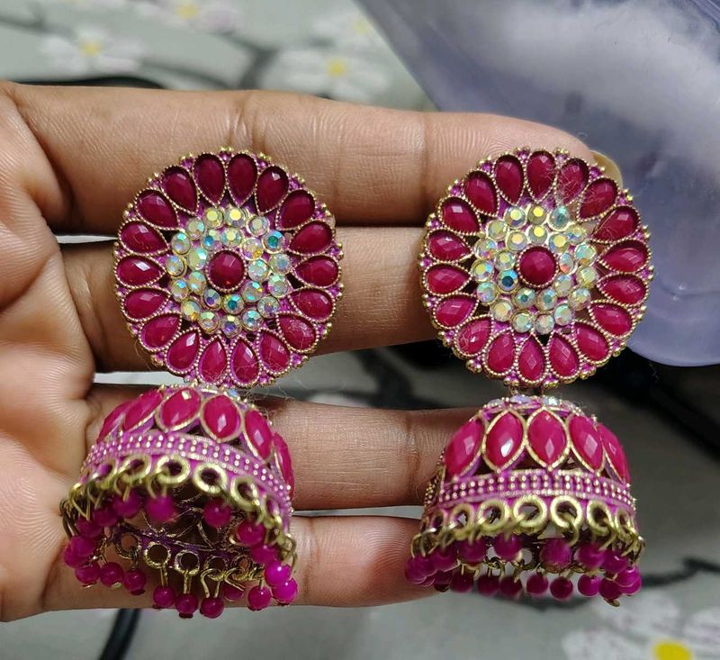Pink Jhumka Earrings