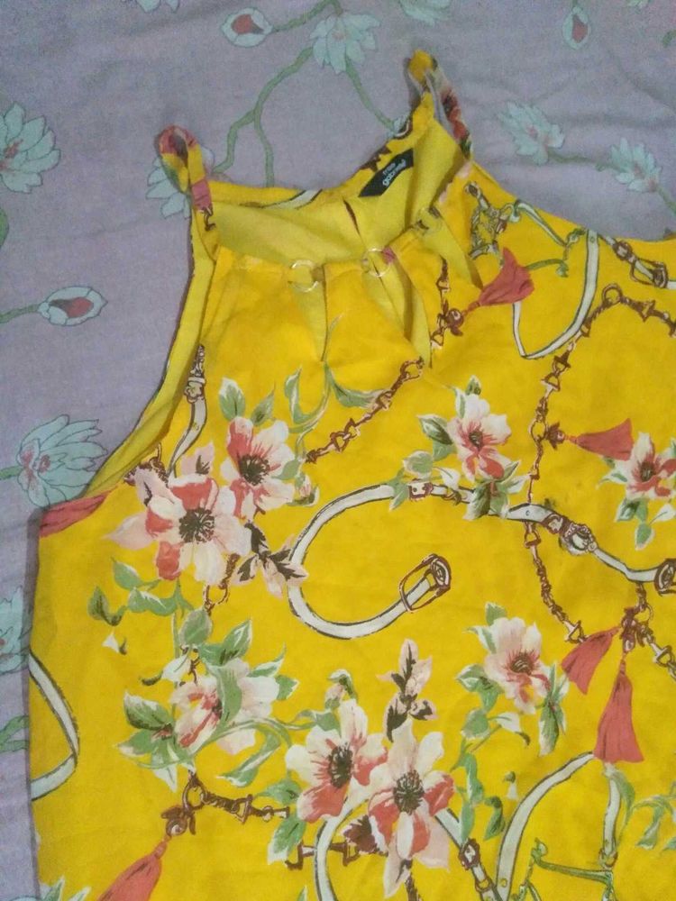 Vibrant Yellow Floral Print Top