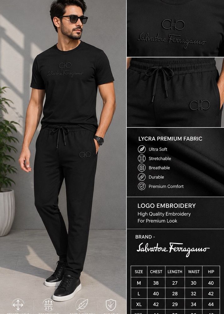 Salvatore Ferragamo Black T-Shirt &amp; Joggers Set