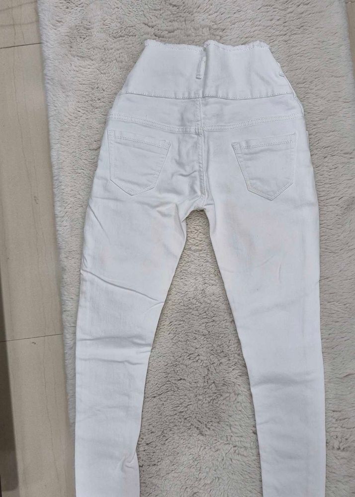 High-Waisted White Skinny Jeans