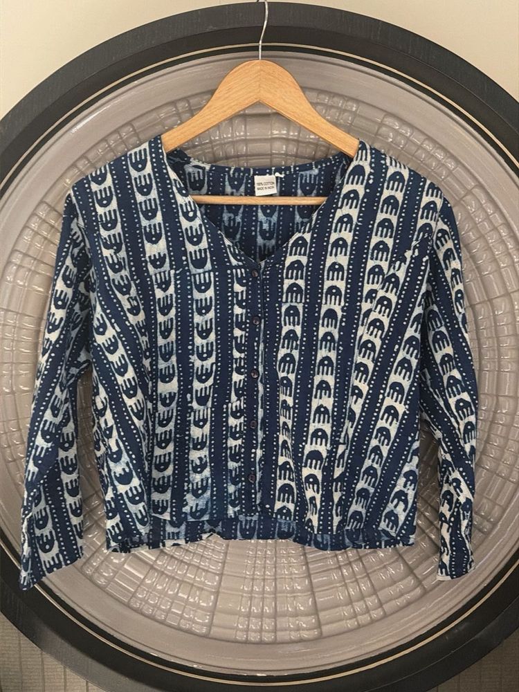 Boho Print Button-Up Crop Top