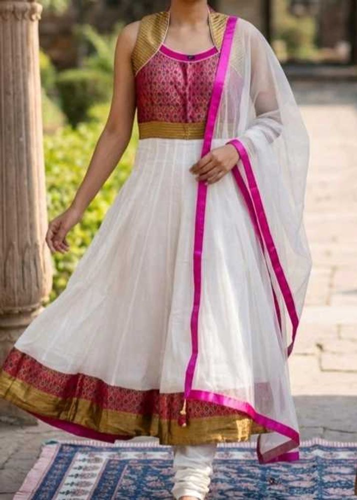 New Elegant White &amp; Pink Anarkali Suit Set
