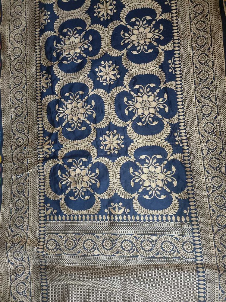 Exquisite Blue &amp; Gold Banarasi Silk Dupatta