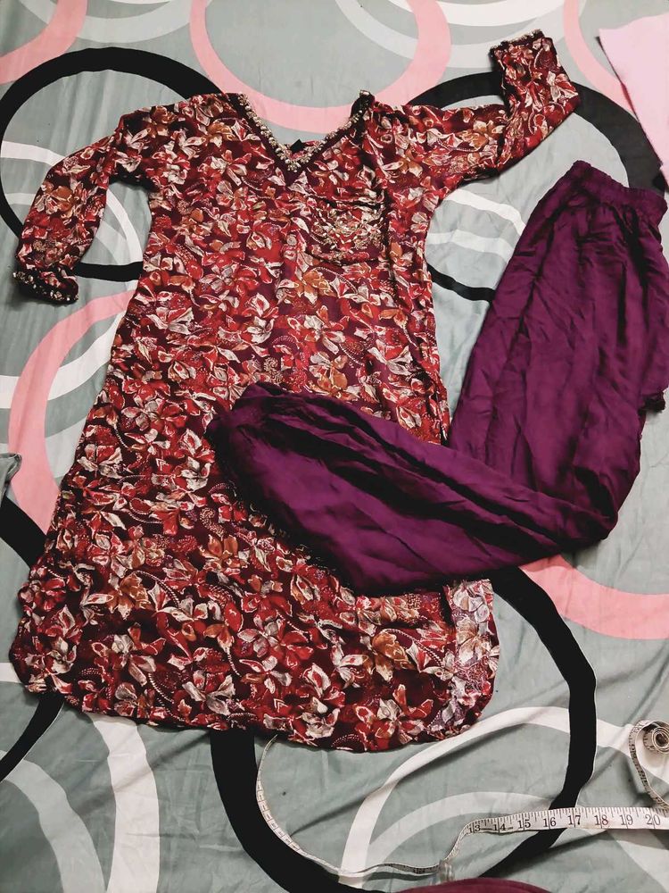 Maroon Floral Kurta Set