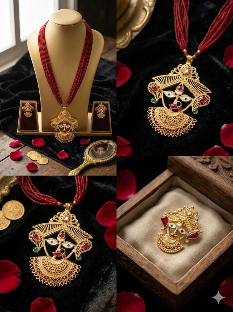 Exquisite Durga Maa Pendant Necklace Set
