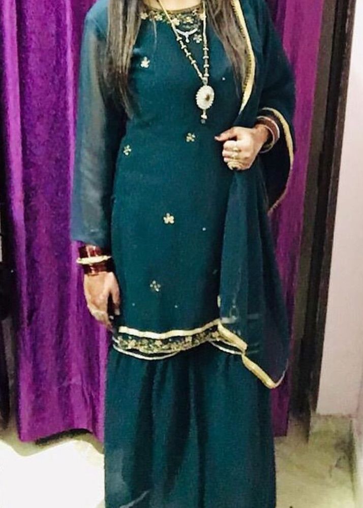 Beautiful Bottle Green Sharara Suit Set