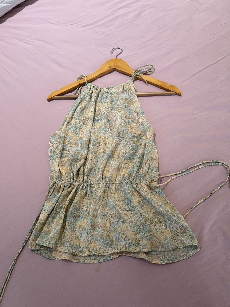Floral Halter Top with Tie Detail