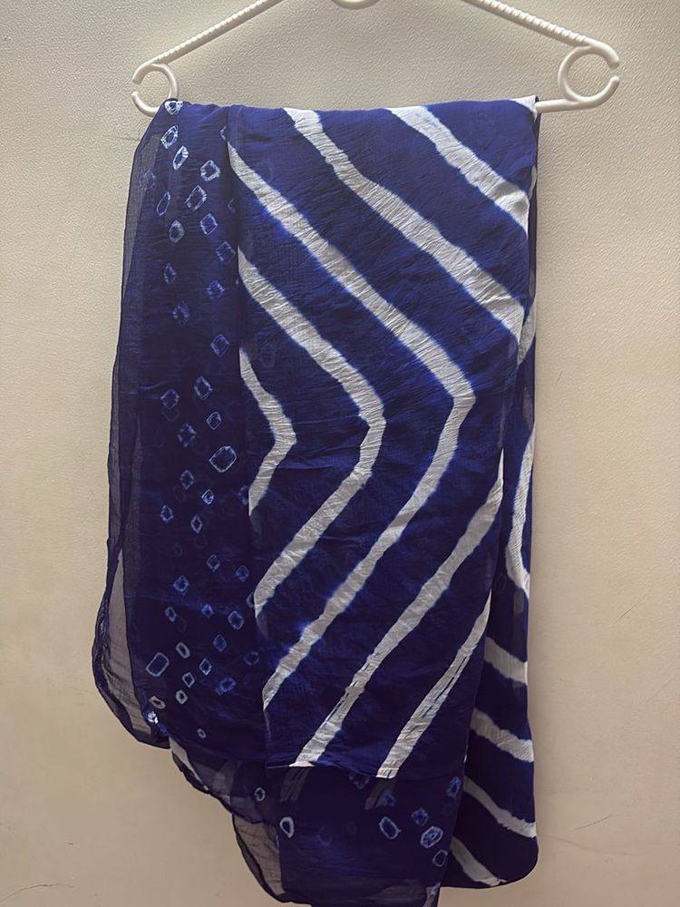 Bandhani Dupatta - Blue &amp; White