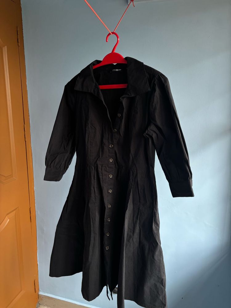 Black Button-Down Midi Dress