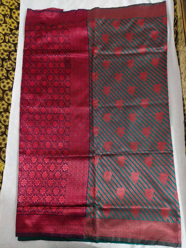 Elegant Teal and Maroon Saree