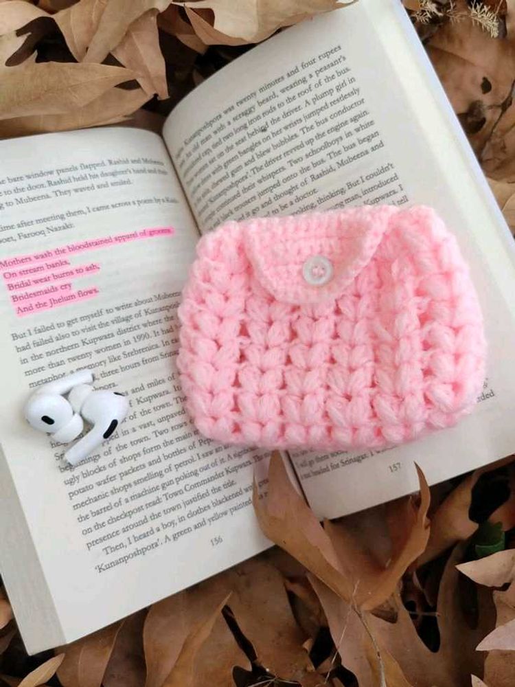 Handmade Pink Crochet Earbud Case Pouch