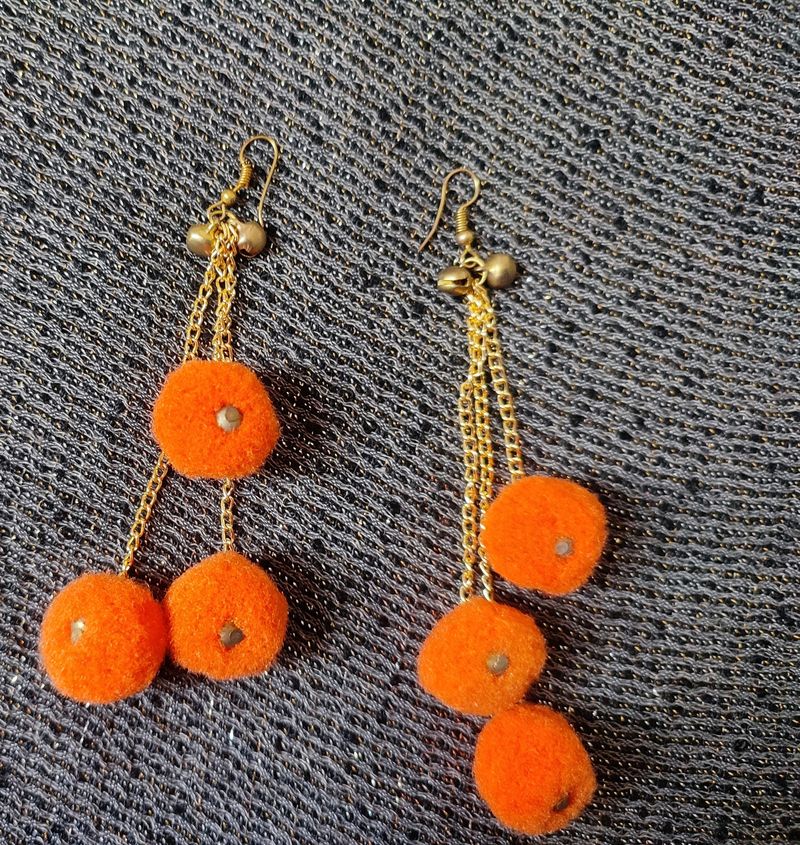 Pom Pom Long Earrings